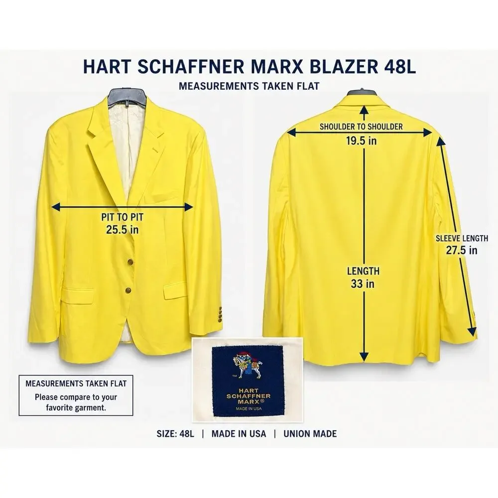 Hart Schaffner Marx Blazer 48L Bright Yellow Dillard’s Made USA Mens Sport Coat